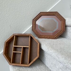 Vintage Wood Curio Knick Knack Display Case Shadow Octagonal Box